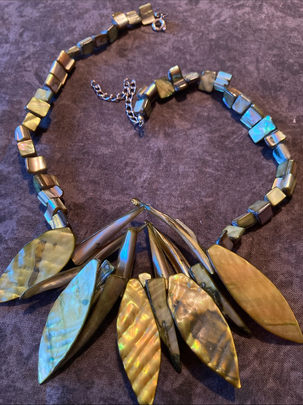 Handcrafted Boho Olive-Green Shell Statement Necklace